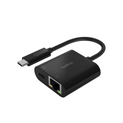 Belkin - Adaptador de carga y Ethernet - USB-C - Gigabit Ethernet x 1 + USB-C (solo alimentación) x 1