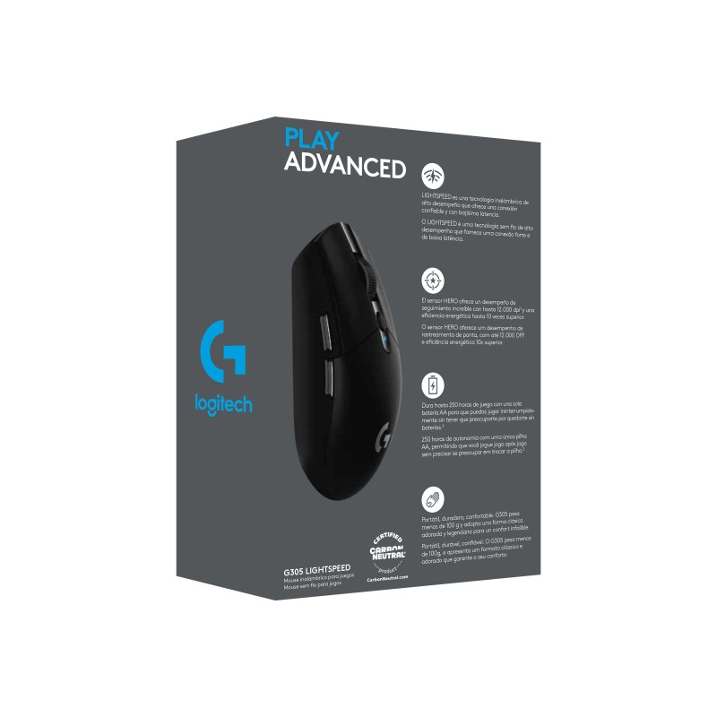 Logitech G G305 - Ratón - óptico - 6 botones - inalámbrico - 2.4 GHz - receptor inalámbrico USB - negro