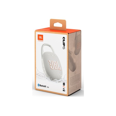 JBL Clip 5 - Altavoz - para uso portátil - inalámbrico - Bluetooth - controlado por aplicación - 7 vatios - blanco
