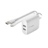 Belkin - Cargador de pared - 24 vatios - 4.8 A - 2 conectores de salida (2 x USB) - en el cable: USB-C