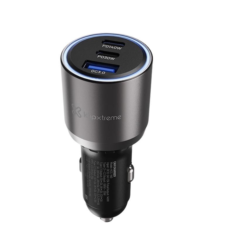 Klip Xtreme KCC-140 - Car power adapter - 140 Watt - 2 x 24 pin USB-C / 9 pin USB Type A - Cellular phone / Tablet - Car - Para 
