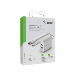 Belkin - Cargador de pared - 24 vatios - 4.8 A - 2 conectores de salida (2 x USB) - en el cable: USB-C