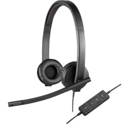 Logitech H570e Wired Headset, Stereo Headphones with Noise-Cancelling Microphone, USB, in-Line Controls with Mute Button, Indica