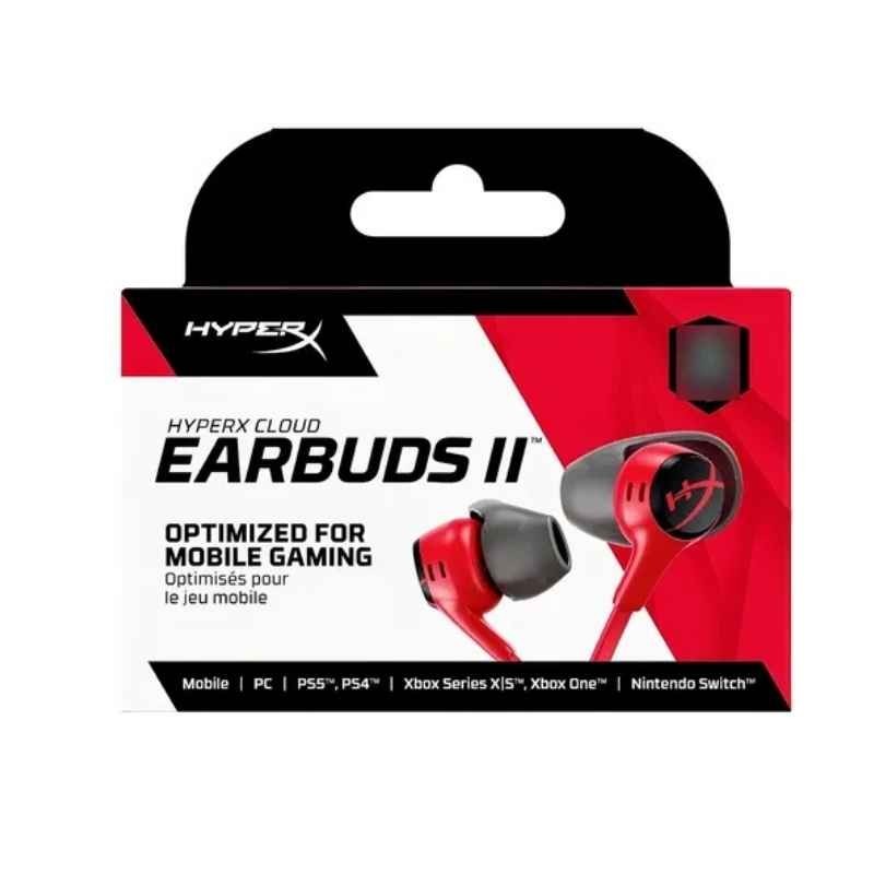 HyperX Cloud Earbuds II - Auriculares internos con micro - en oreja - cableado - conector de 3,5 mm - rojo