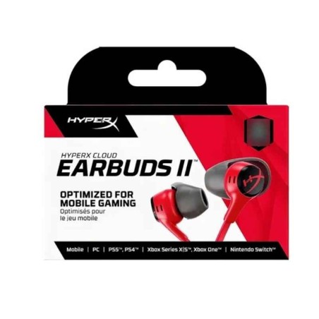 HyperX Cloud Earbuds II - Auriculares internos con micro - en oreja - cableado - conector de 3,5 mm - rojo
