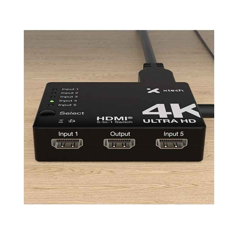 Xtech - 5-port to 1 HDMI switch - 4KUHD w remote control XHA-430