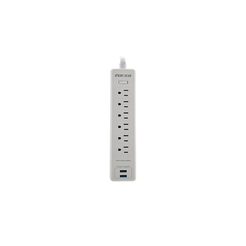 Forza - Surge protector - AC 110/220 V - 6 Tomas de Corriente - NEMA 2USB 5ft WH